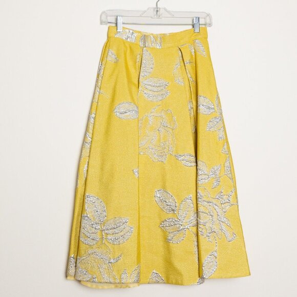 Mandi Line Jacquard Dress Lace Up Top Midi Skirt Set Embellished Yellow XS/S - Picture 11 of 15